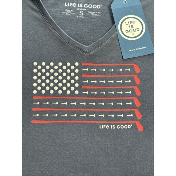 Life is Good Women’s SMALL Golf Flag V Neck T-Shirt - NWT - Picture 2 of 6
